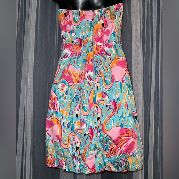 Lilly Pulitzer Wyatt Strapless Dress, Peel and Eat, Flamingos, Size 0 - Picture 2 of 8